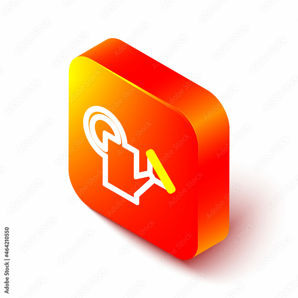 Isometric line Watering can icon isolated on white background. Irrigation symbol. Orange square butt