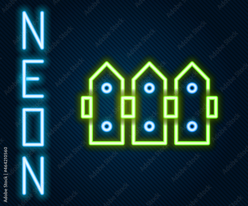 Glowing neon line Garden fence wooden icon isolated on black background. Colorful outline concept. V