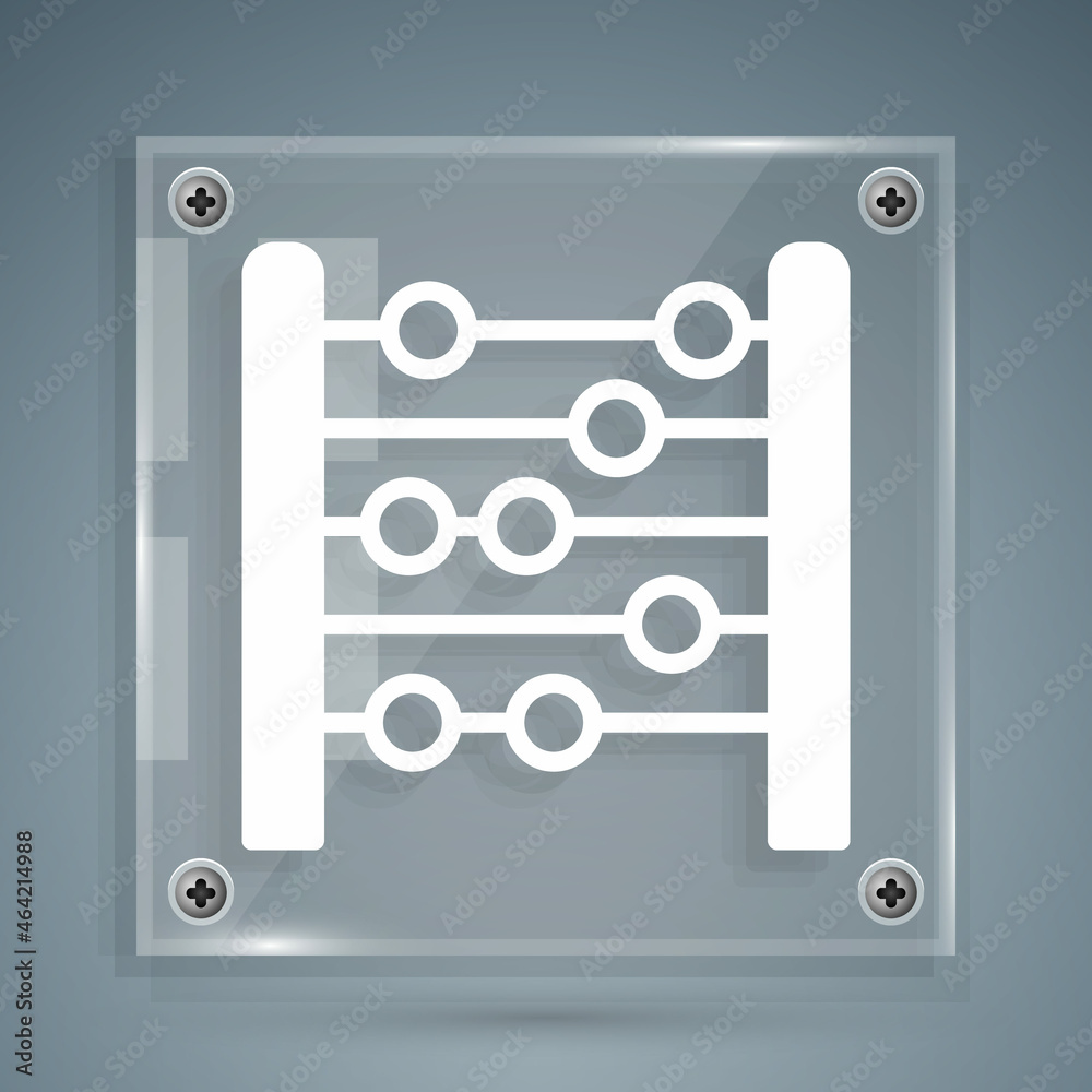 灰色背景上的白色算盘图标。传统计数框。教育标志。Mathemati