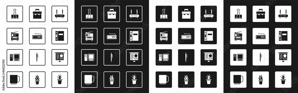 设置路由器和wi-fi信号、键盘、打印机、活页夹、办公文件夹、公文包、黑板w