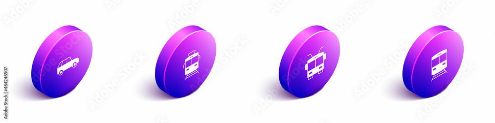 Set Isometric Car, Tram and railway, Trolleybus and Train icon. Vector