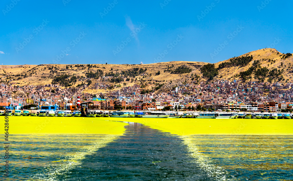 View of Puno from Lake Titicaca in Peru