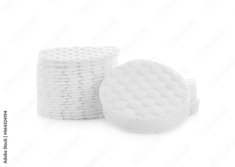 Clean cotton pads on white background