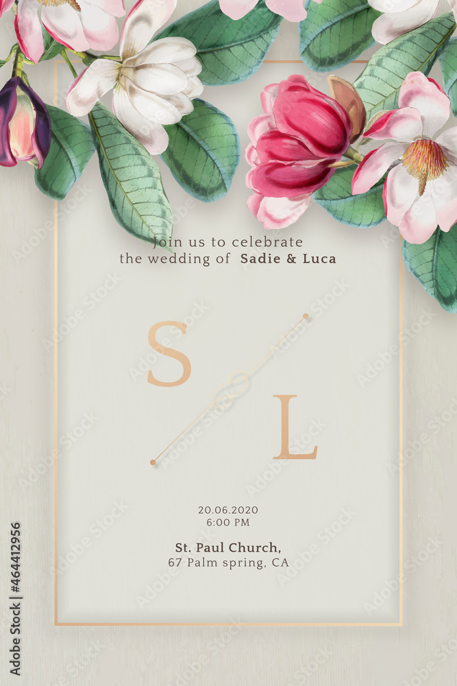 Floral wedding invitation card vector