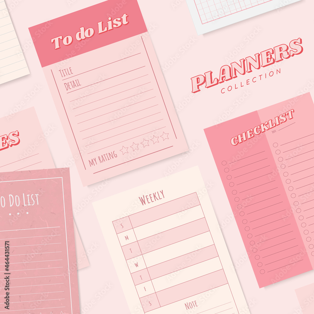 Pink stationery planner set vector