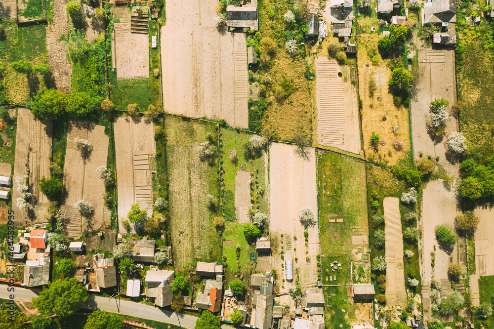 Russia. Aerial View Of Small Town, Village Cityscape Skyline In Summer Day. Residential District, Ho