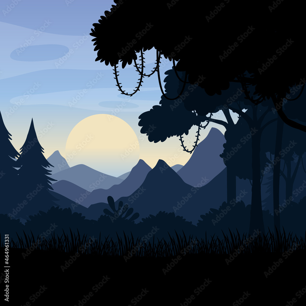 Forest landscape silhouette background