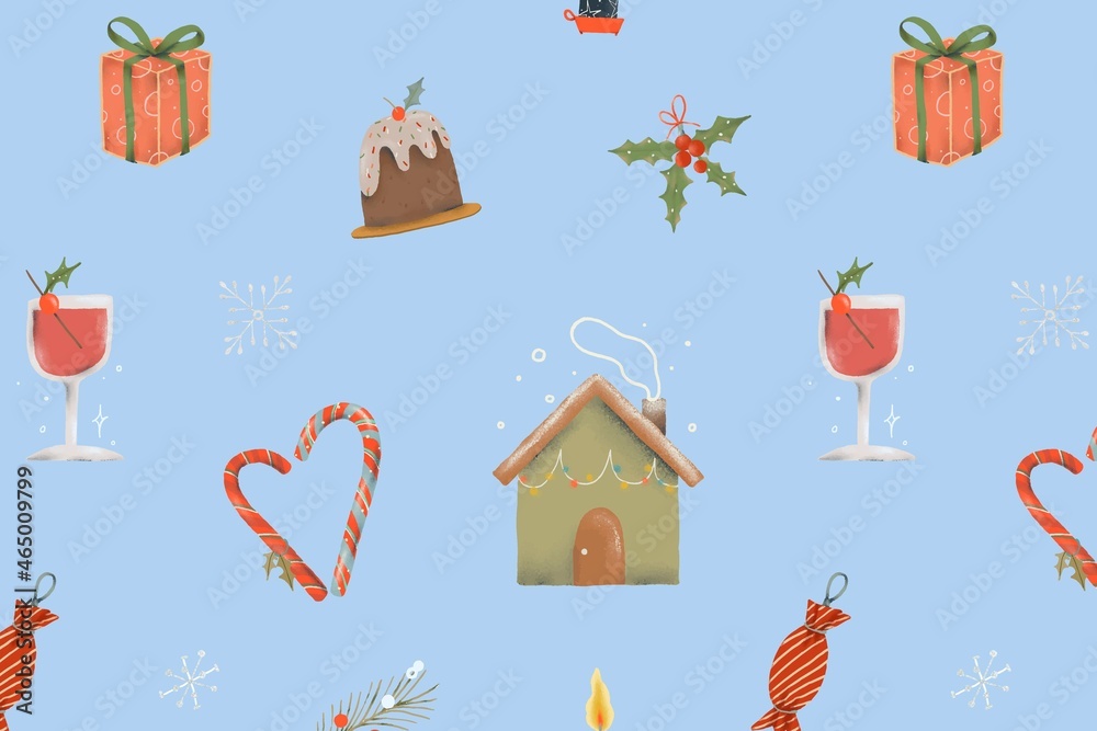 Christmas background, winter holidays season, cute illustration