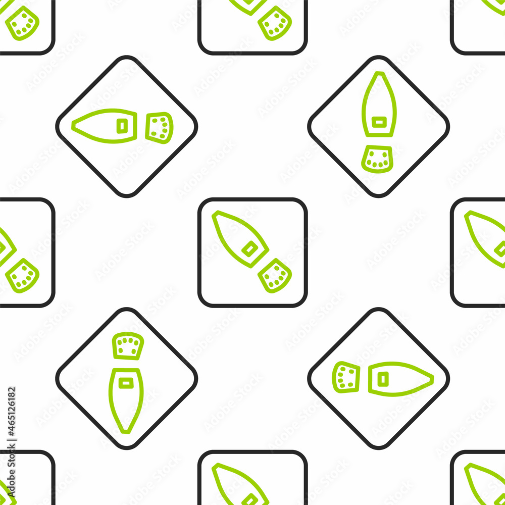 Line Human footprints shoes icon isolated seamless pattern on white background. Shoes sole. Vector