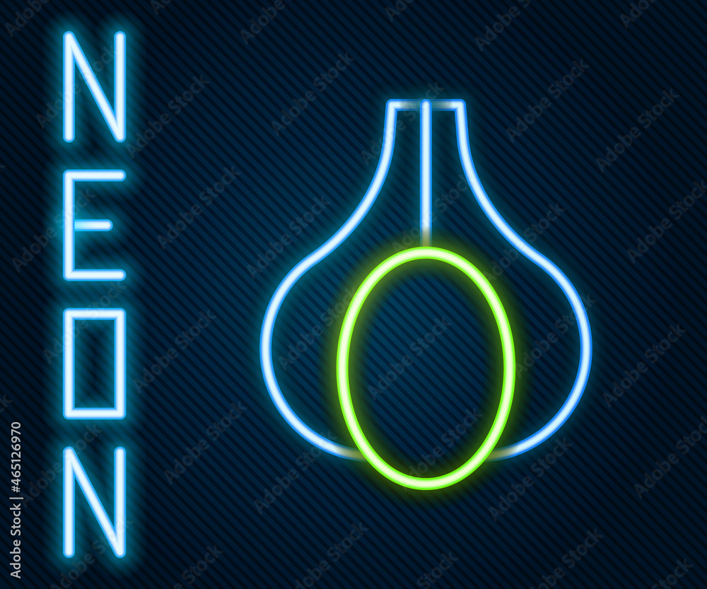 Glowing neon line Garlic icon isolated on black background. Colorful outline concept. Vector