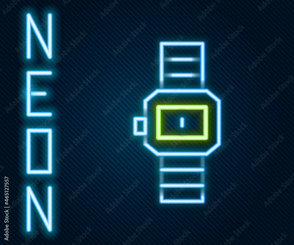 Glowing neon line Wrist watch icon isolated on black background. Wristwatch icon. Colorful outline c