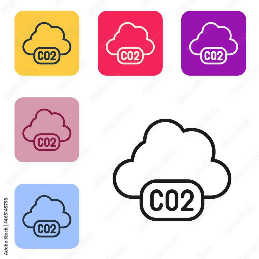 Black line CO2 emissions in cloud icon isolated on white background. Carbon dioxide formula, smog po