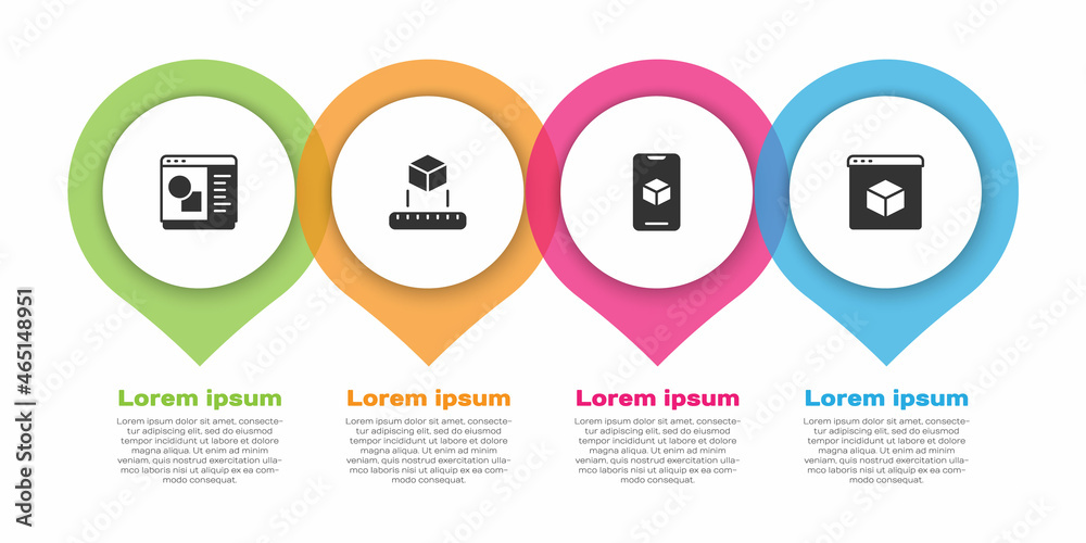 Set 3D printer software, Isometric cube, and . Business infographic template. Vector