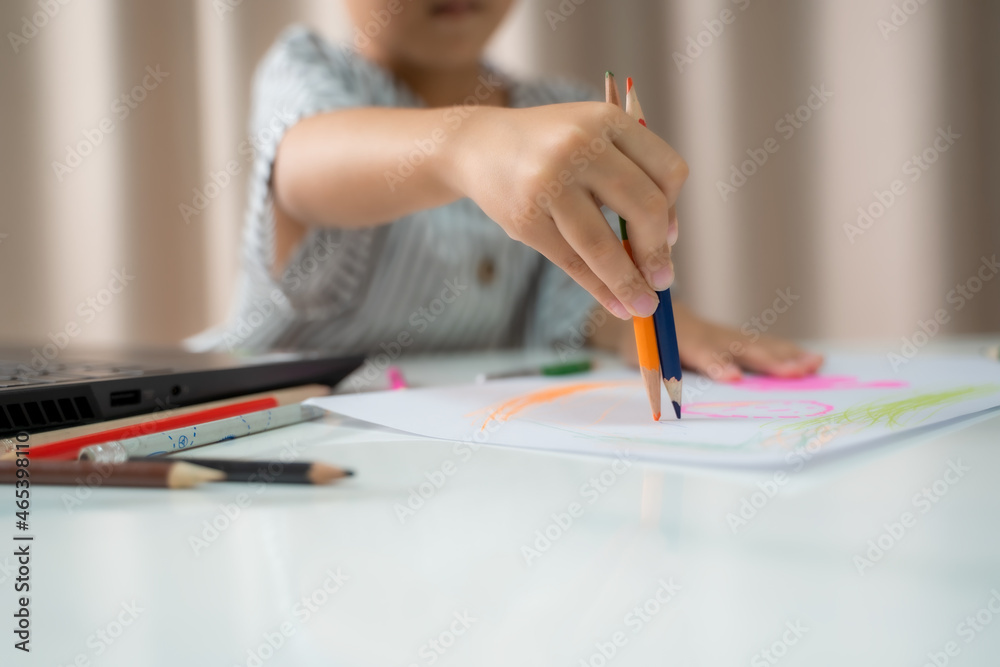 Children learning to draw,Learning fun childhood imagination education.