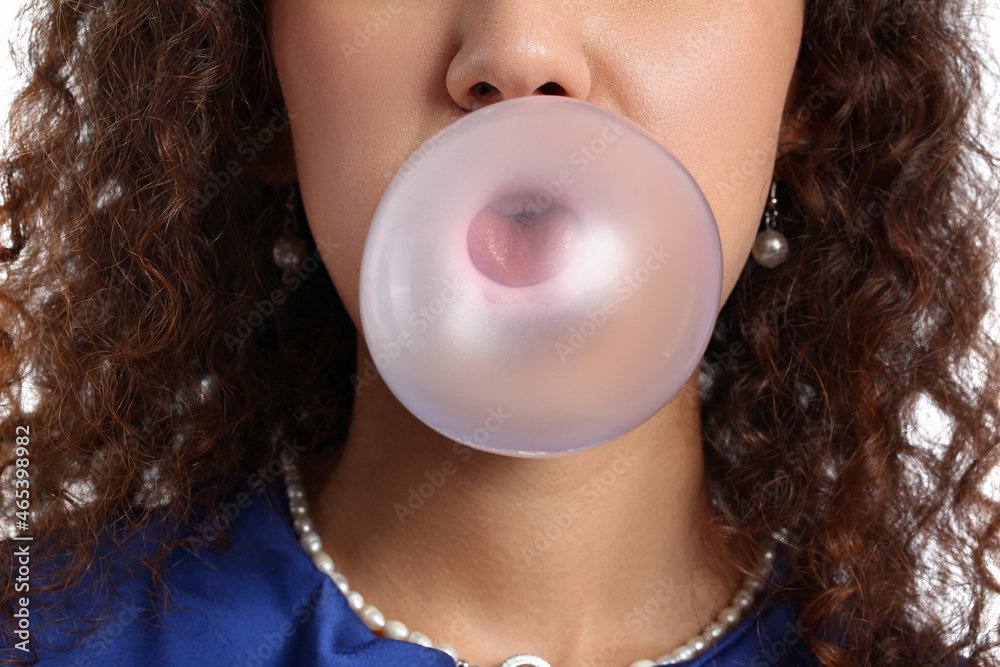 African-American woman with chewing gum, closeup