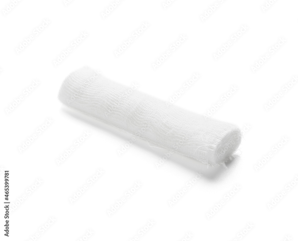 Medical gauze roll on white background