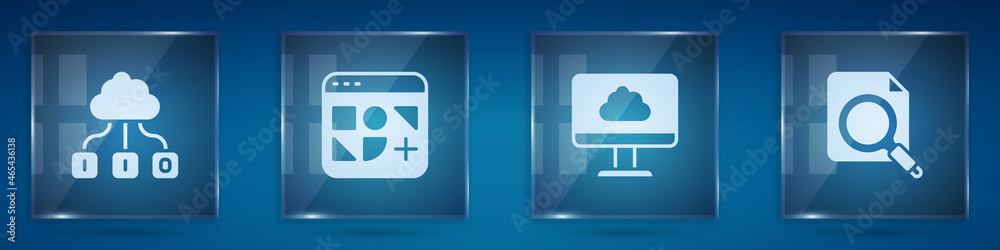 Set Cloud technology data transfer, Different files, and Search concept with folder. Square glass pa