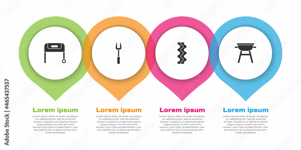 设置烧烤架、叉子、培根条纹和。商业信息图模板。矢量