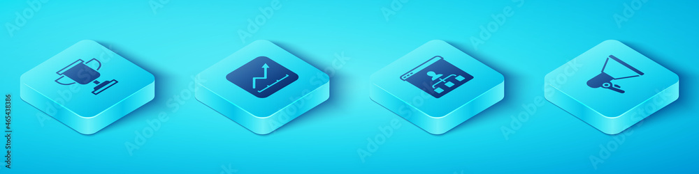 Set Isometric Award cup，Financial growth increase，Megaphone and Online education icon.Vector（设置等轴测奖奖