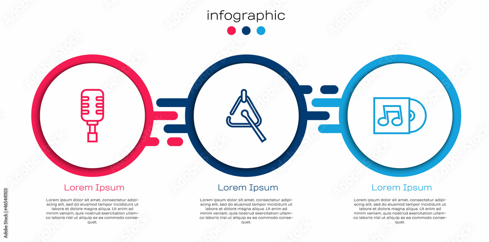 Set line Microphone, Triangle and Vinyl disk. Business infographic template. Vector