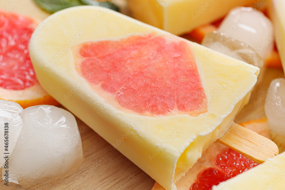 Tasty citrus ice cream, closeup