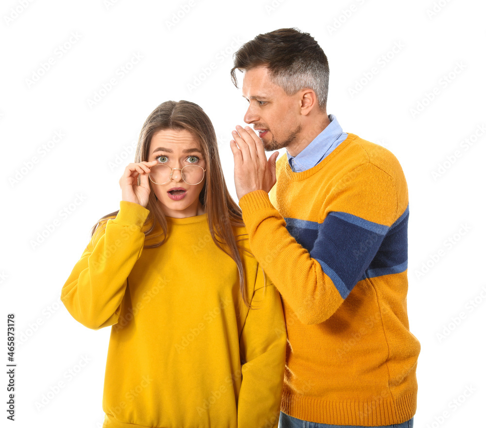 Gossiping people on white background