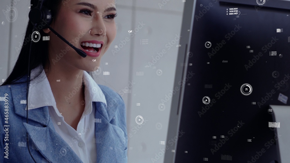 Customer support call center provide data in conceptual vision . Business and communication technolo