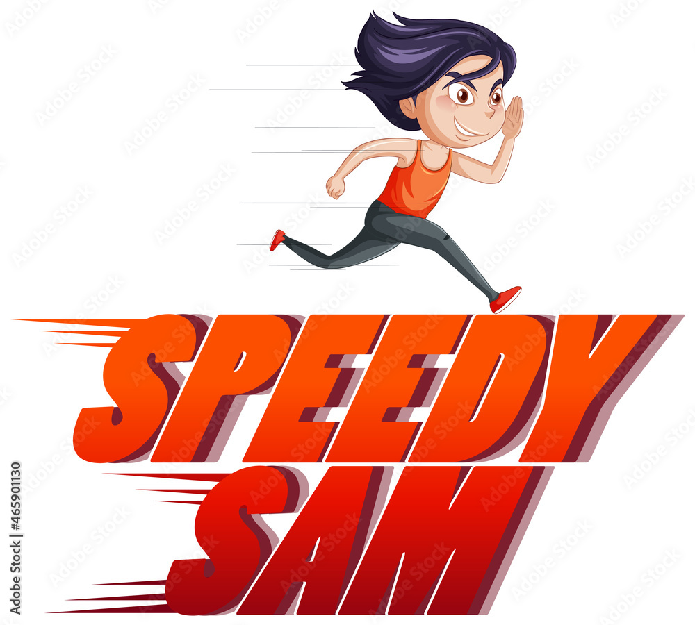 带跑步女孩的Speedy Sam标志文字设计