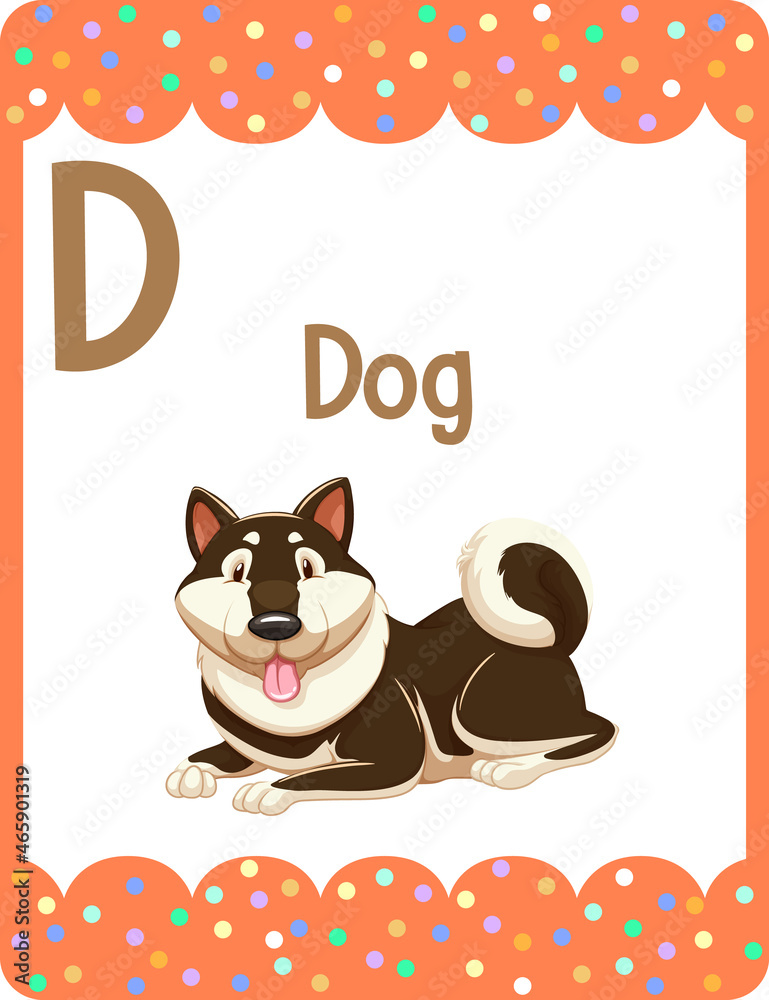 Alphabet flashcard with letter D for Dog