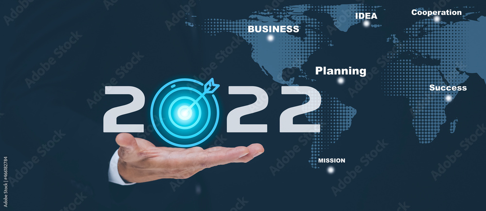 Business touch target and number new year2022, innovative idea of ​​inspiration from online technolo