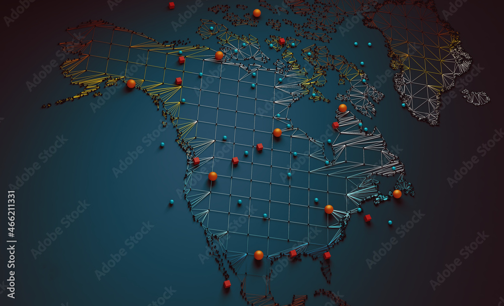 Mapa de los Estados Unidos de América . Ilustración 3d y concepto de logística internacional de acue