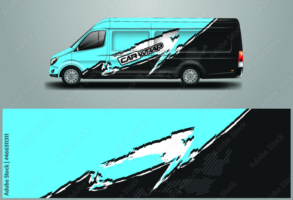 Car Wrap Company Design Vector.车辆面包车交付的图形背景设计