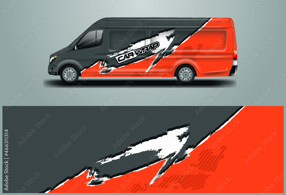 Car Wrap Company Design Vector.汽车厢式货车涂装的图形背景设计