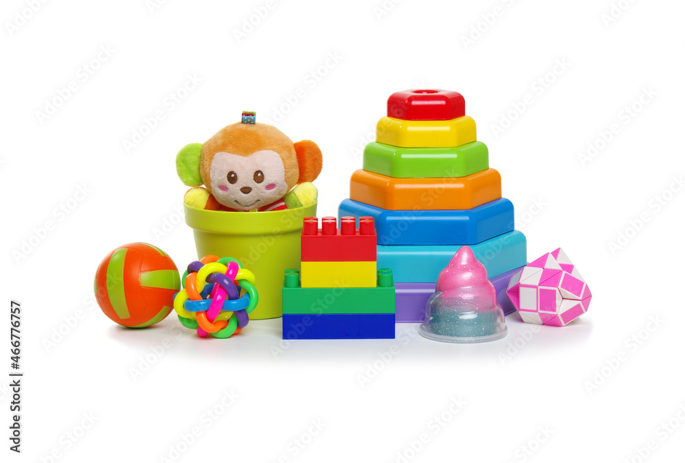 Toys collection isolated on white