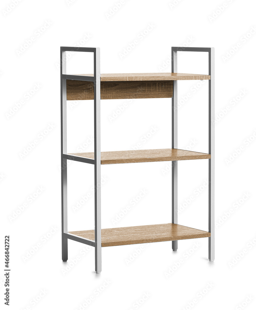 Wooden shelving unit on white background