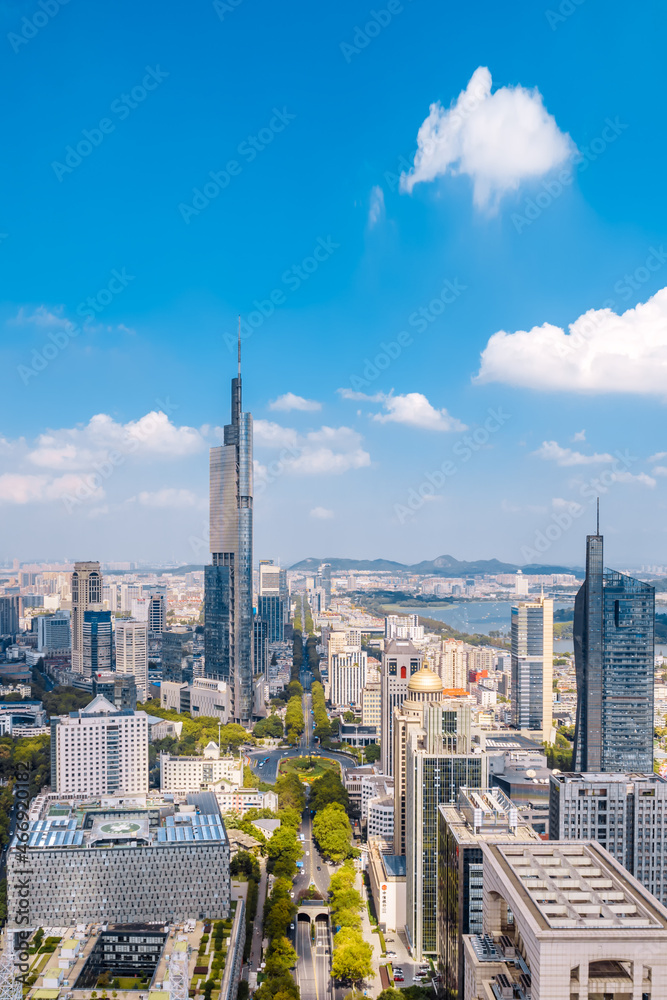 Aerial view of city skyline in Nanjing, Jiangsu, China