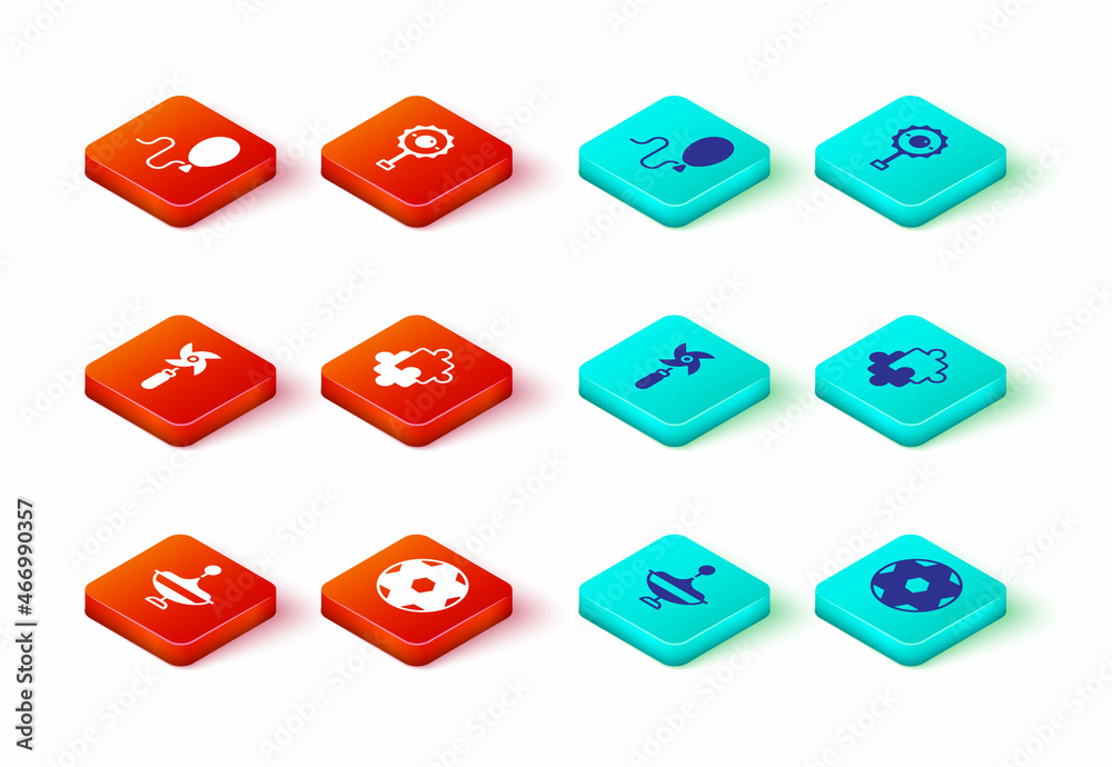 Set Whirtigig toy，Soccer football ball，Pinwheel，益智游戏，Rattle baby and Balloons icon.Vec