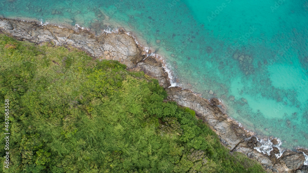 Amazing Aerial view of sea waves hitting rocks with turquoise sea water Beautiful seascape in the Ph