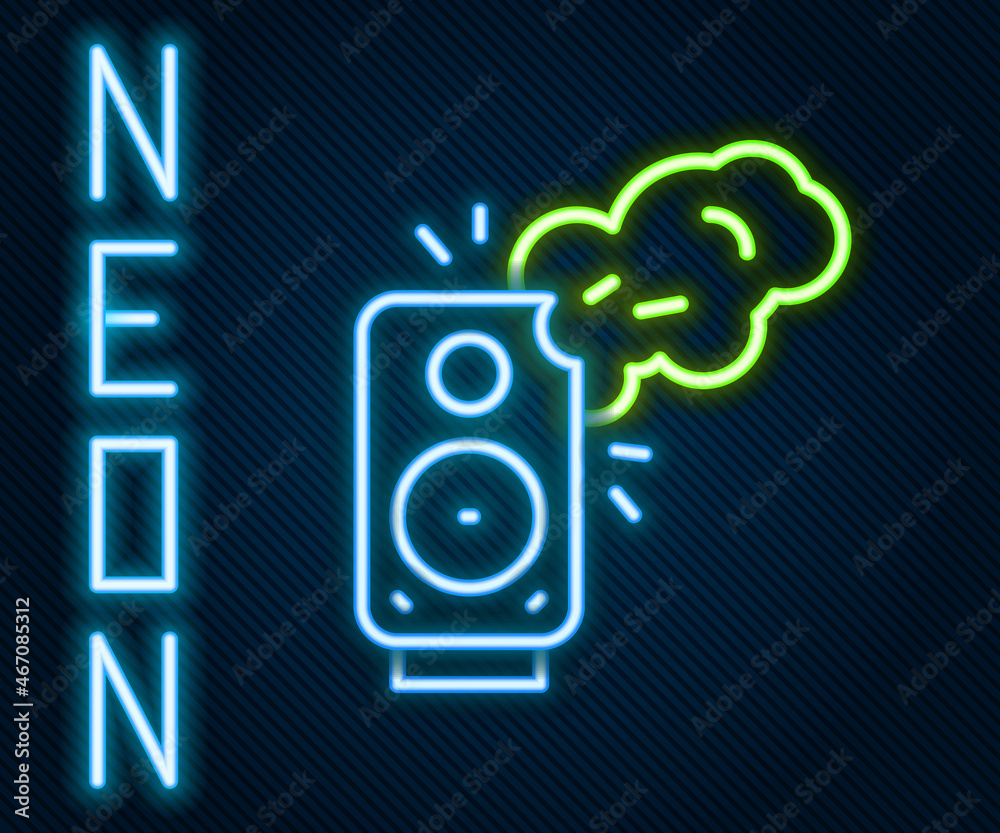 Glowing neon line Stereo speaker icon isolated on black background. Sound system speakers. Music ico