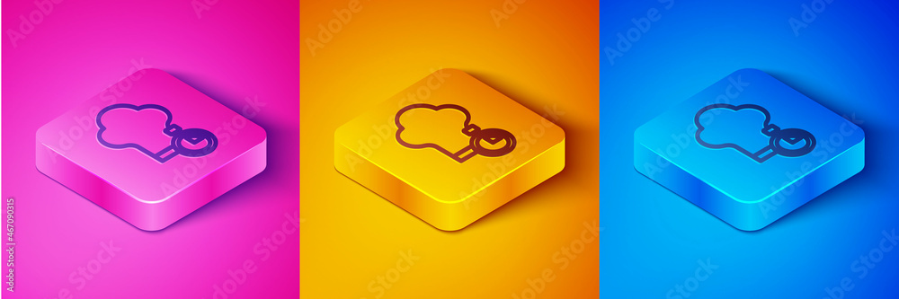 Isometric line Chef hat icon isolated on pink and orange, blue background. Cooking symbol. Cooks hat