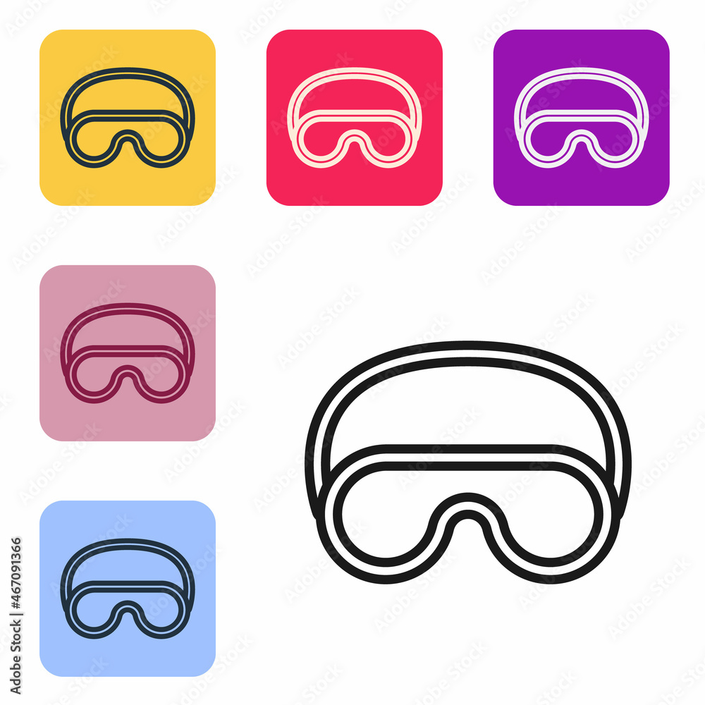 Black line Eye sleep mask icon isolated on white background. Set icons in color square buttons. Vect