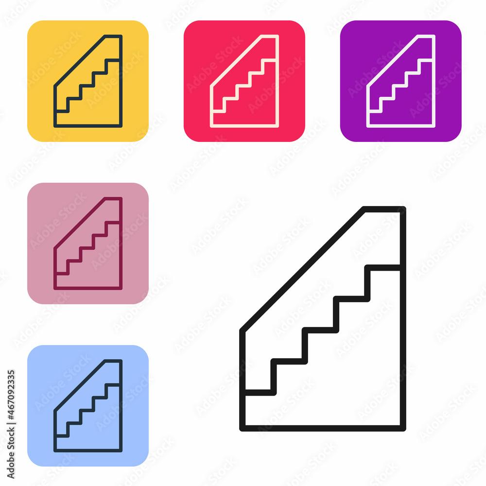 黑线在白色背景上隔离向上阶梯图标。将图标设置为彩色方形按钮。矢量