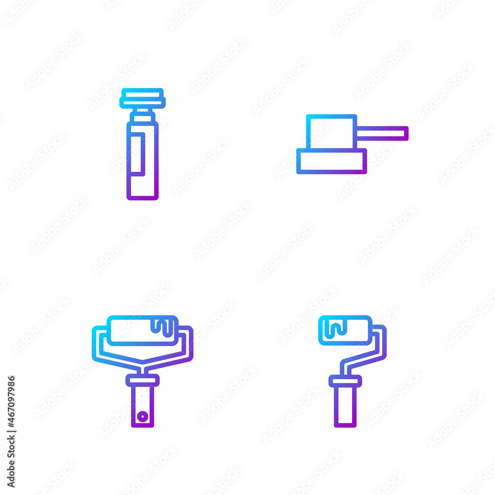 Set line Paint roller brush，Marker pen and Spray can喷嘴帽。渐变色图标。矢量