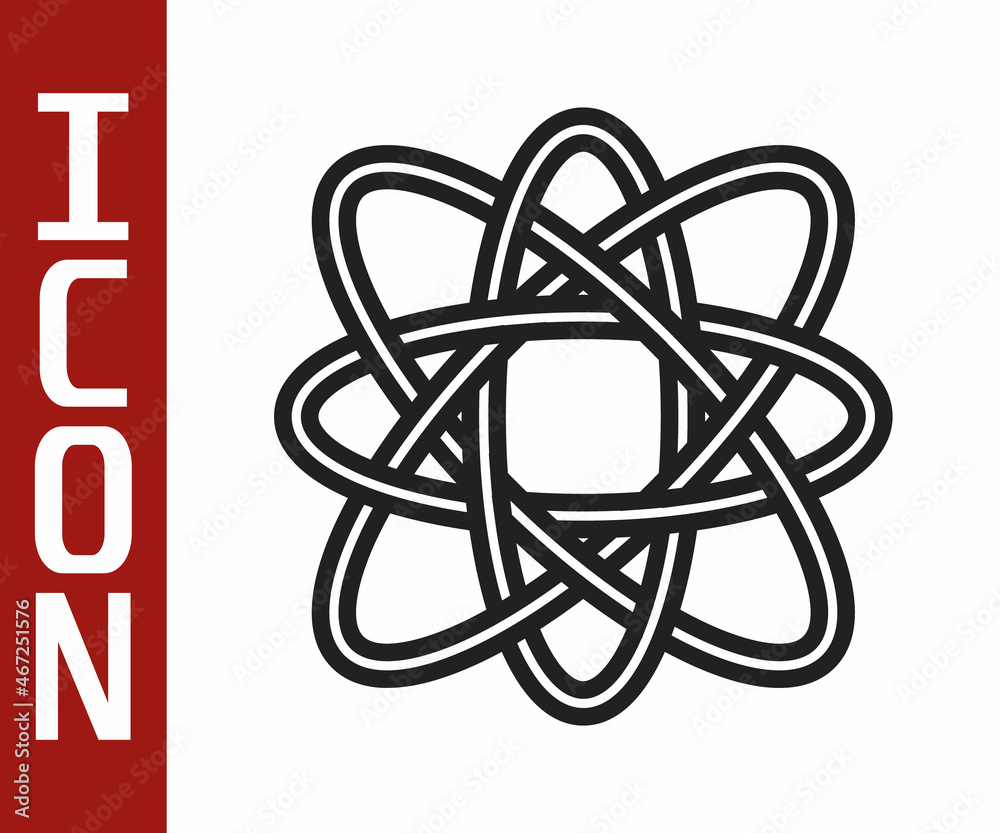 Black line Atom icon isolated on white background. Symbol of science, education, nuclear physics, sc