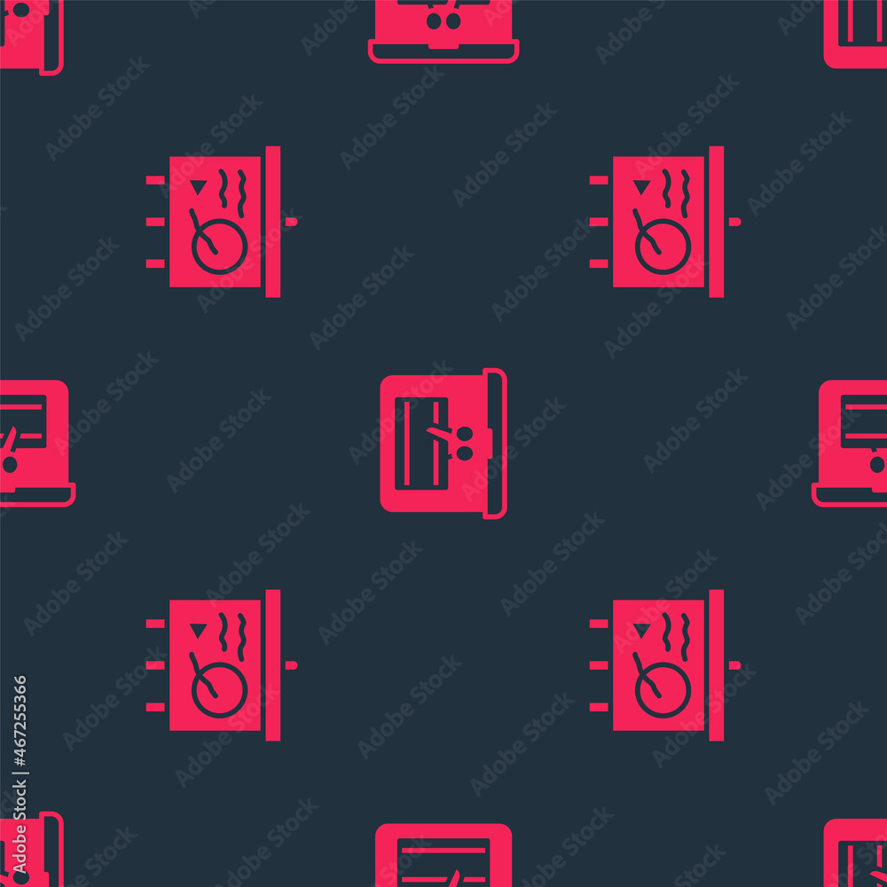 Set Scenario on chalkboard and Video recorder laptop on seamless pattern. Vector