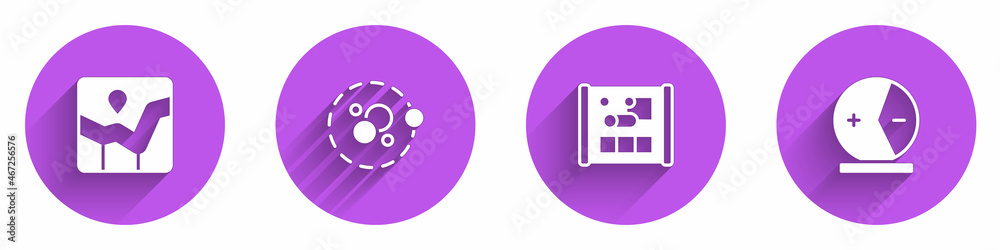 Set Graph chart infographic，Atom，工程绘图纸和长阴影图标。Vector