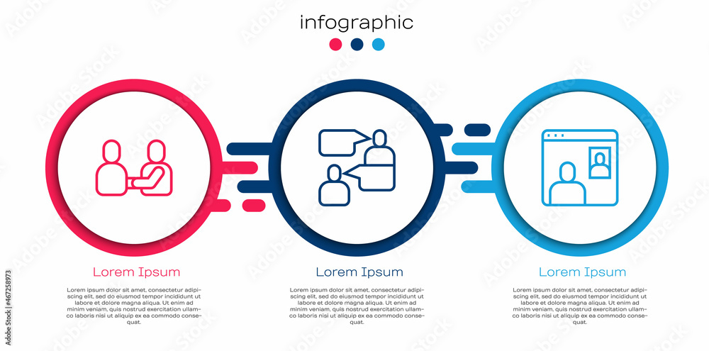 Set line Happy friendship day, Two sitting men talking and Video chat conference. Business infograph