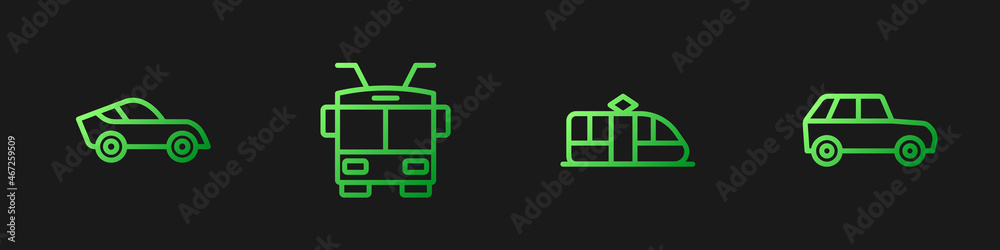 设置线路有轨电车和铁路，汽车，电车和。渐变色图标。矢量