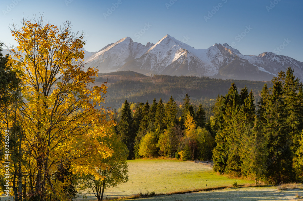 高山景观，塔特拉山脉全景，从波兰拉普赞卡山口（Lapszanka pass）和希尔（Sl）看到的多彩秋景