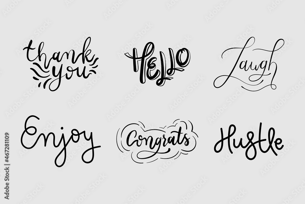 Vector cursive fun words typography set